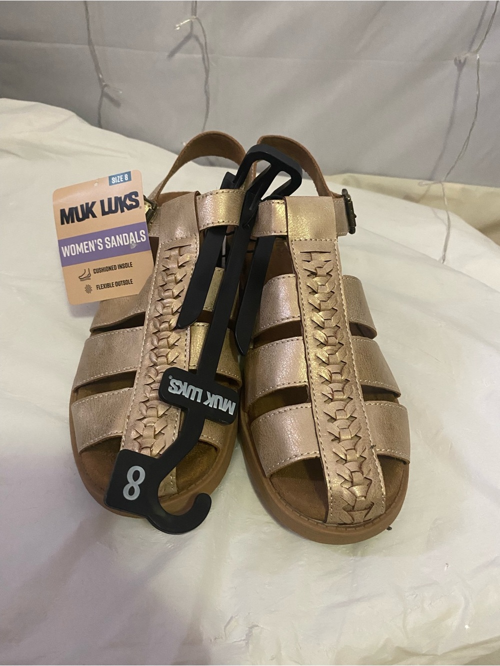 Muk Luks Rose Gold Braided T-Strap Sandals